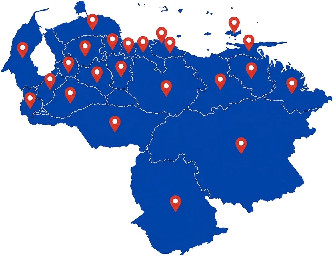 Mapa de Venezuela con los 24 estados donde Grupo Solsumed distribuye